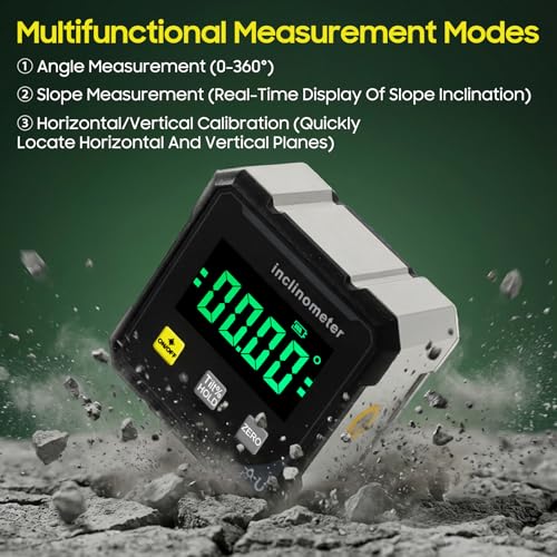 Digital Angle Finder with Electronic Laser, Digital Angle Finder Protractor Inclinometer, 4-Side Strong Magnetic Angle Gauge, 4×90° High Accuracy Cube Inclinometer for Woodworking Construction & DIY