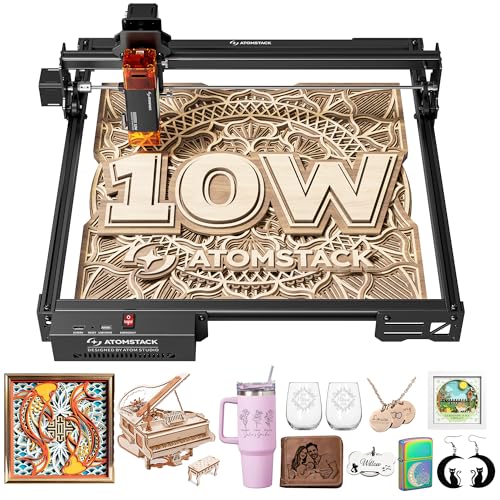 ATOMSTACK 10W Laser Engraver, A10 PRO V2 Laser Cutter, 0.06mm High Accuracy Laser Engraving Machine for Wood and Metal, Dark Acrylic, Glass, Leather - size: A10