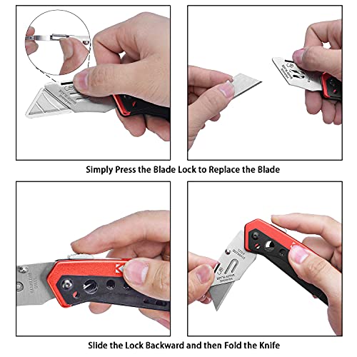 EDCFANS Folding Utility Knife,Box Cutter Knife, Razor Work Knives for Men - size: box cutter knife with 10 razor blades