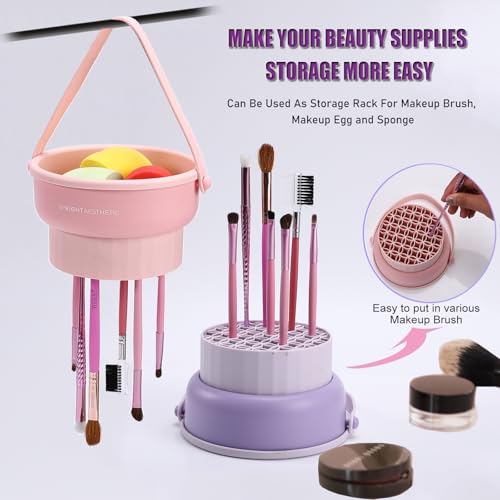 Makeup Brush Cleaner Mat 3 in 1 Make Up Brush Cleaning Bowl(Purple) - color: Purple