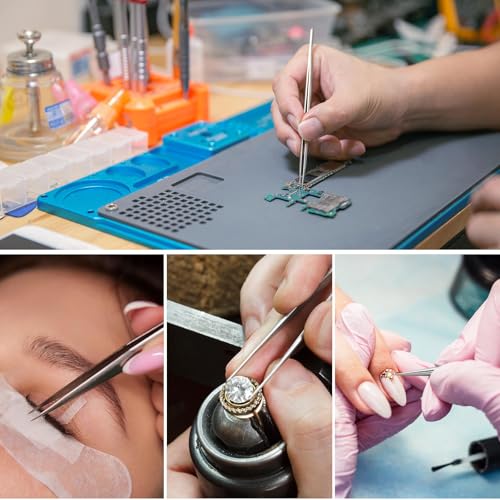 Precision Tweezer, Upgraded Professional Pointed, High-end Stainless Steel - style: Fine Tip Straight LONG (5.5in)