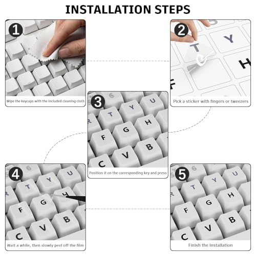 ProElife Gradient Keyboard Letter Stickers with Tweezer, Short, Gray - color: Ombre Gray