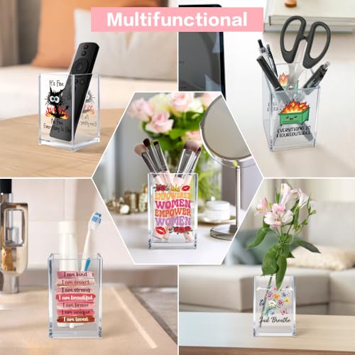 Don't Let Anyone Dull Your Sparkle Acrylic Makeup Brush Organizer Holder, Motivational Boho Vanity Desk Accessories for Home Office Decor, Inspirational Gifts for Women Girl Daughter Coworker - style: Don't Let