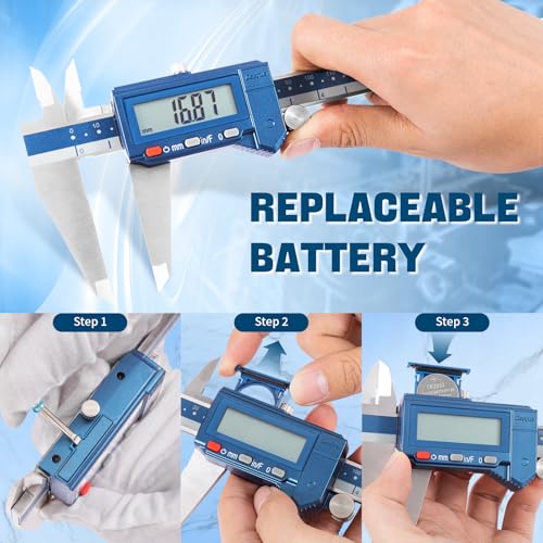 Dasqua Digital Caliper 12", IP54 Stainless Steel Water Resistant Caliper with Large LCD Display and Storage Case, Easy Switch Between Inch/Metric/Fraction, Accuracy 0.001'', Precision Measuring Tool - size: 0-12"