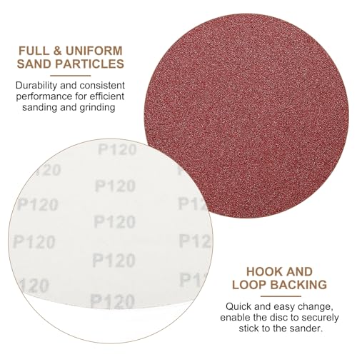 uxcell 5pcs 10-Inch Sanding Discs, 120 Grits Aluminum Oxide Hook and Loop Stick Back Sandpapers, No-Hole Round Wet/Dry Sander Papers, Sand Auto Car Paint, Wood, Metal - size: 120 Grits