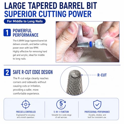 Medium 5-in-1 Large Barrel Nail Drill Bit, 3/32”,Two-way Rotation - color: Original silver, size: Medium