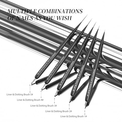 Nail Art Liner Brushes 5Pcs with Caps & Bag Thin Liner & Dotting Pen Set