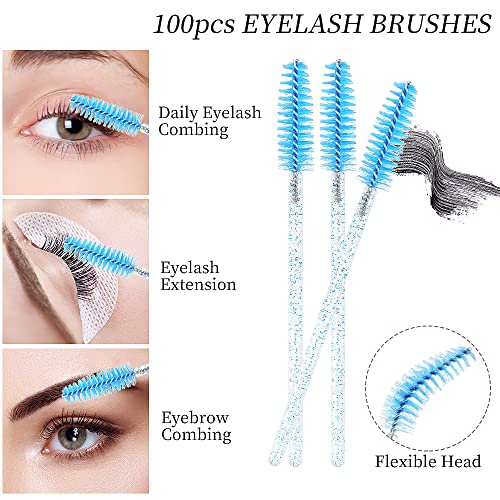 300 Pack Disposable Spoolies Brushes Sets Mascara Wand Lip Brushes Cotton Swab for Eyebrow Eyelash Extension Tattoo Lipstick Applicator(Blue) - color: Blue