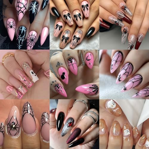 3 Sheets Halloween 5D Embossed Cute Ghost Nail Stickers Self-Adhesive Spider Web Spiders Nail Decals Horror Eyes Spider Nail Art Supplies Nail Accessories for Women Acrylic Manicure Holiday Supplies - style: pumpkin