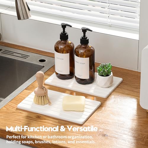 Razborci 2PCS Water Absorbing Stone Drying Tray Mat for Bathroom Sink & Kitchen Counter Organizer, Quick Dry Dish Soap Dispenser Sponge Holder, Vanity Sink Caddy, Drink Bar Coaster, White - 10"*6" - color: 2 Pack - White, size: 10" x 6"