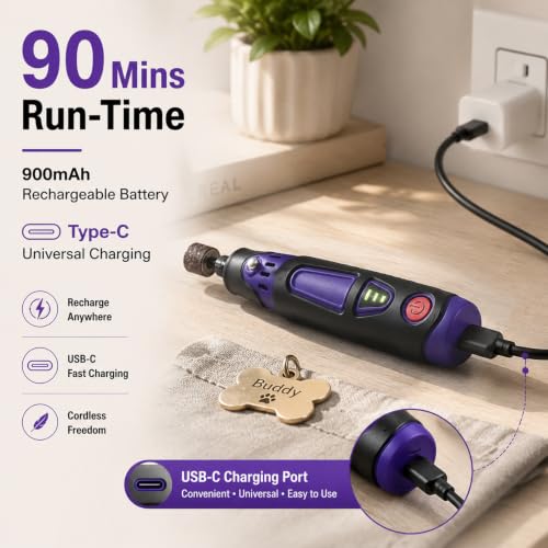 Cordless Rotary Tool Kit, 3.6V Mini Rotary Tool with 82 Accessories, 3 Variable Speed Rechargeable Engraving Pen for Wood, Glass, Metal, Electric Grinder for DIY Crafts, Sanding, Polishing - color: Purple (Indicator Light)
