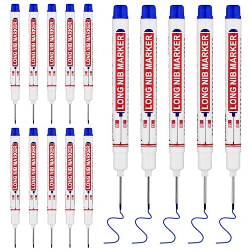 15 PCS Long Head Deep Hole Marker Pens,20mm Long Nib Marker,Longs Nose Markers,Waterproof Construction Markers Marking Tool,Permanent Markers Carpenter Ink marker Pens,Metal marking Pens,Blue - color: 15PCS-20MM-Blue