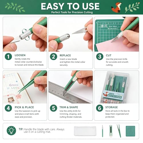 Scrapbooking Tools, Scrapbooking Supplies with Precision Knife, Cutting Mat, Sticker Tweezers and Cutter, Craft Tools Vinyl Weeding Tool Kit for Card Making Paper Craft DIY Art Projects