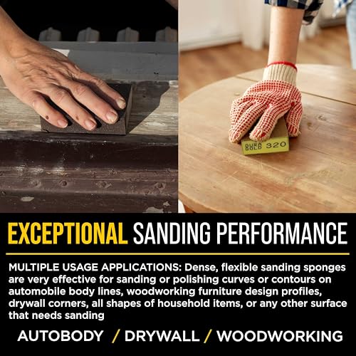 Dura-Gold 320 Grit 4-Sided Hand Sanding Block Sponges, 3.9" x 2.75" x 1" - style: 320 Grit