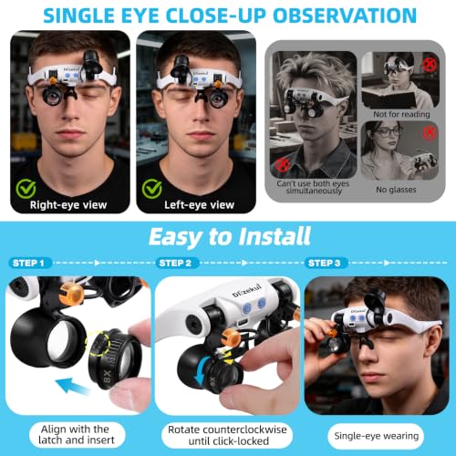 Dilzekui Magnifying Glasses for Close Work, 1.5X-15X Magnifier with Light