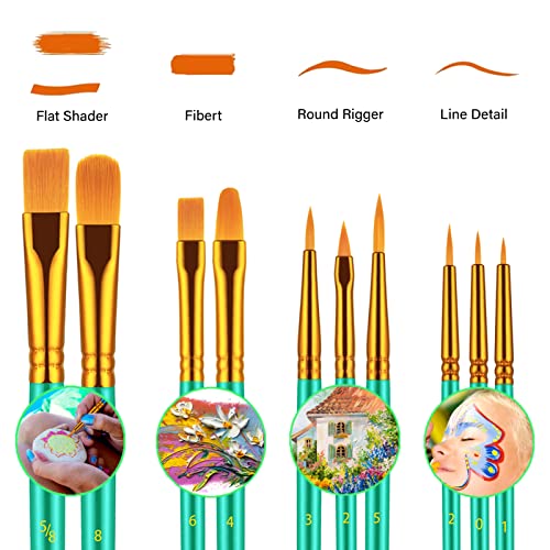 Artstorys 10Pcs Paint Brush Set, Small Round Detail Tips, Green - color: Green,nickel