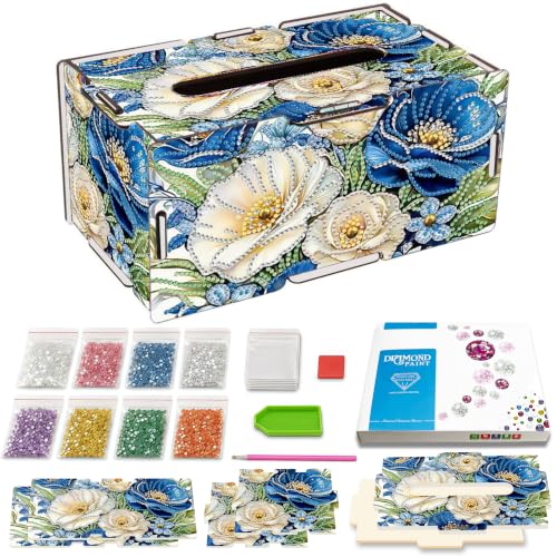 LSQFS DIY Diamond Painting Tissue Box for Adults for Home Office Vanity - color: Flowers