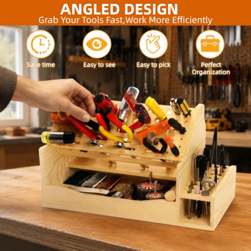 71 Holes Wooden Screwdriver Organizer, Tool Bench Holder