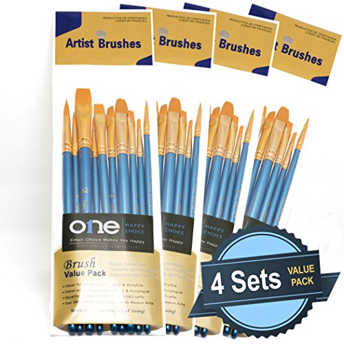 4 Sets of 10 Pcs Paint Brush Set, Synthetic Hair, Assorted Sizes & Shapes - size: 4 Sets