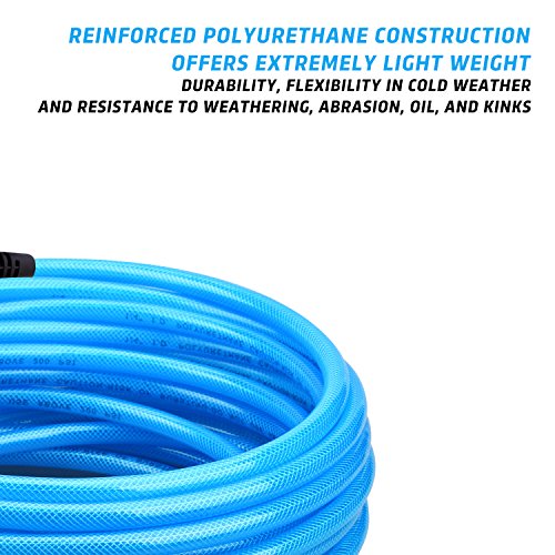Reinforced Polyurethane (PU) Air Hose, 50 Feet x 1/4 Inch, 300 PSI, PU Air Compressor Hose With 1/4" MNPT Brass Endings - size: 50FT