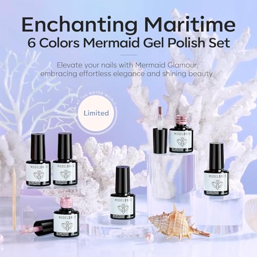 modelones Pearl Gel Nail Polish Set, 6 Colors Aurora Iridescent Shimmer - color: A A A1-Mermaid's Shell