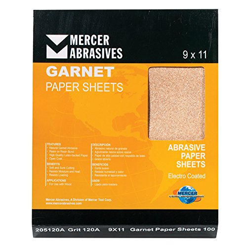 Mercer Industries 205120C - 9 x 11 Garnet Paper Sheets, Grit 120C (100 pack) - size: Grit 120C, style: 100 pack