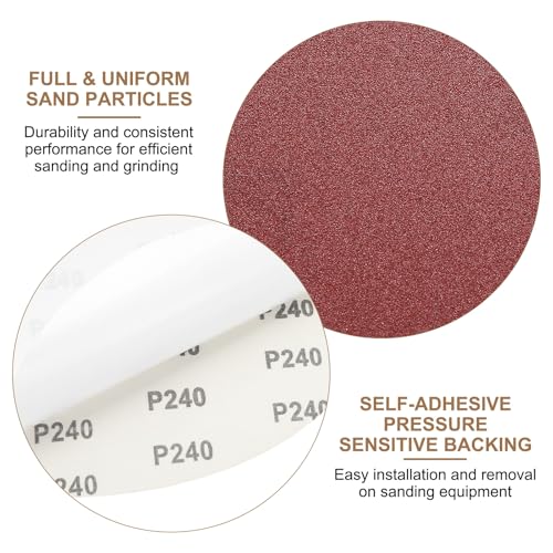 uxcell 3pcs 10-Inch PSA Sanding Discs, 240 Grits Aluminum Oxide Self Adhesive Stick Back Sandpapers, No-Hole Round Wet/Dry Sander Papers, Sand Auto Car Paint, Wood, Metal - size: 240 Grits