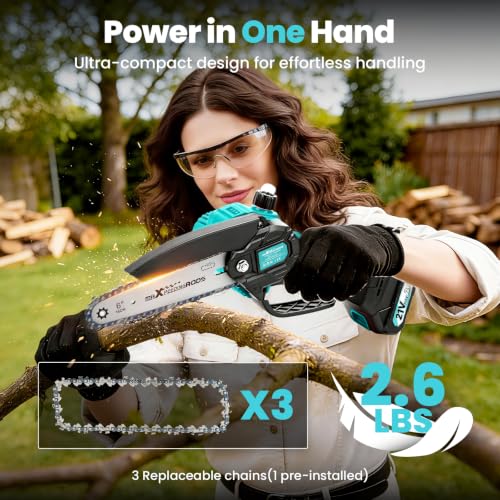 maXpeedingrods Mini Chainsaw Cordless, 6 inch Small Chainsaw Electric Saw - color: Blue 2 Batteries