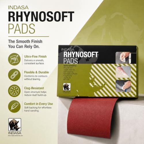Indasa Rhynosoft Foam Sanding Pads - 4.5" x 5.5", Hook and Loop, 2000 Grit, Redline, Flexible,Tear-Resistant,Ideal for Automotive, Wood, & Finishing (Pack of 20 Pads) - size: 2000-Grit 20 Pads Redline