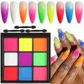 Fcozpjk Neon Nail Pigment Powder Palette, 9 Colors Solid Neon Nail Powder - color: Neon Colorful-2