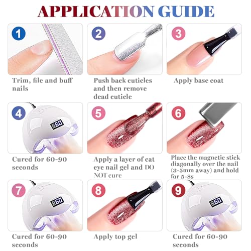RARJSM Diamond Glitter Cat Eye Gel Polish Set 6 Pcs Sparkle Black Silver Red Blue Brown Nude Color Velvet Ice Jelly Glass Milky Way Cateye Gelpolish with Magnet Stick Curing Requires Home Manicure - color: Milkyway Diamond Cat Eye Set