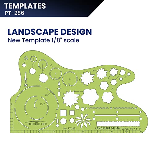 Pacific Arc, Landscape Design Template, 1/8 inch Scales. Drawing aid Stencil for Professional or School Work. Size 3.5 x 6 in. - style: Landscape Design, 1/8 scale