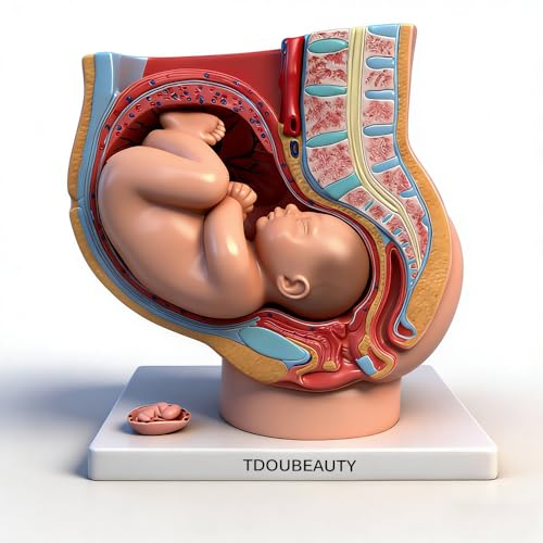 TDOUBEAUTY Medical Anatomical Pregnant Human Female Pelvis with Pregnancy 9 Months Baby Fetus Model Life Size with Removable Organs, 4-Parts, Hand Painted