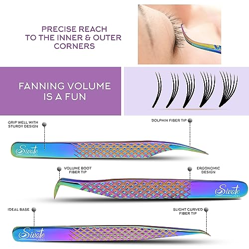 Eyelash Extension Tweezers Set of 6, Fiber Tips, Rainbow - color: Rainbow