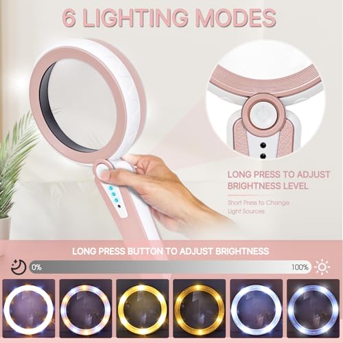 45X Magnifying Glass with Light for Reading, Jewelry, Low Vision Seniors - color: Pink
