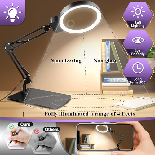 30X 10X Large Magnifying Glass with Light and Stand,Lighted Magnifier - color: Black, size: H11