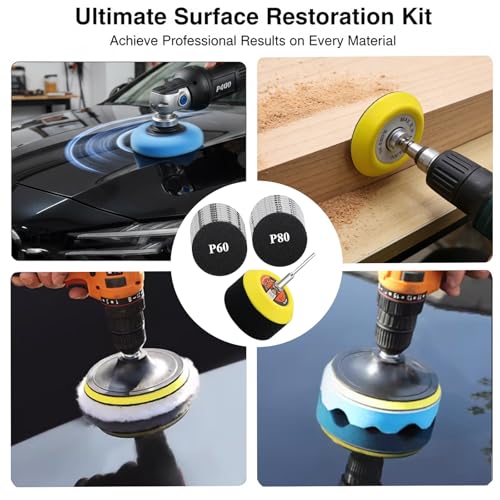 160PCS 3 Inch Sanding Disc Drill Polishing Kit, Headlight Restoration Kit, 60‑10000 Grit Wet Dry Hook and Loop Sandpaper, Drill Sanding Attachment for Car Headlight Metal Wood Resin Polishing - size: 3inch-KIT