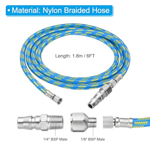 PATIKIL 1/8 Air Brush Hose, 6ft Air Brush Air Hose Nylon Braided Air Brush Hose 1/8" Ends with 1/4" Hose Adaptor for Air Brush Paint Machine Nails, Blue - color: Blue