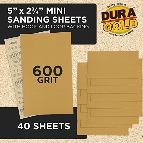 Dura-Gold Premium 5" x 2.75" Gold Sandpaper Sheets, 600 Grit (Box of 40) - style: 600 Grit