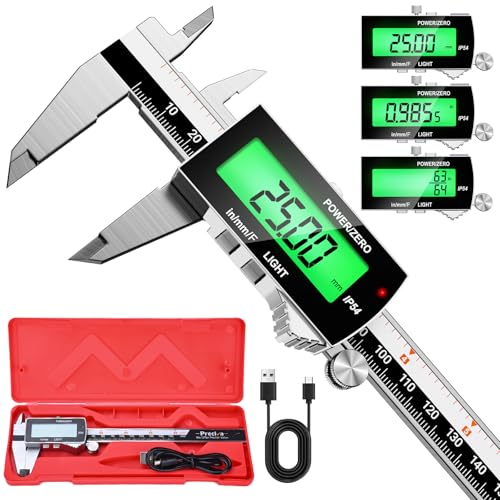 Preciva Backlight Digital Caliper,6inch IP54 Waterproof Rechargeable Electronic Micrometer with LCD Screen, Measurement Conversions for in/MM/F Precision Tool for DIY and Professional Use（Black） - color: Black