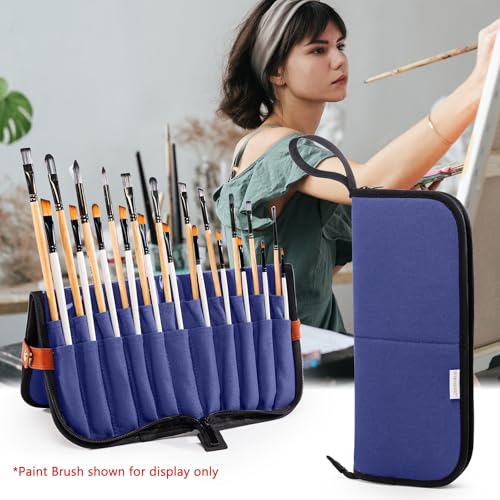 Stand Up Paint Brush Holder Case, 22-Slot Paintbrush Storage Bag Pop-Up - color: Navy, size: Large 6*13.5"