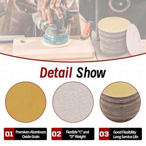 findmall 5-Inch NO-Hole 100Pcs Hook Loop Pads Sanding Disc 320 Grit - size: 320grit