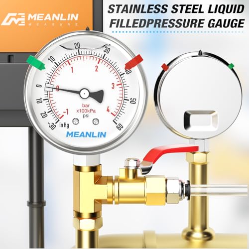 MEANLIN MEASURE -30inHG~60Psi Vacuum Pressure Gauge 316 Stainless Steel Joint 1/4" NPT 2.5" FACE DIAL, Stainless Steel Liquid Filled Pressure Gauge WOG Water Oil Air Lower Mount, 2PCS Snaps - size: -30inHG-60Psi, style: Lower Mount