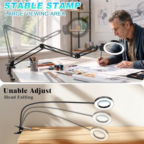 12X 30X Magnifying Glass with Light,Stand & Clamp, Ultra Long Arm Magnifier