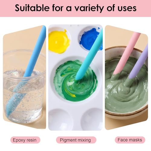 Silicone Stir Sticks - 4 Pcs Reusable Epoxy Mixing Sticks, Pointed Mixing Stick for Paint, Mix Resin, Arts, Crafts, Handmade Crafts, Stirring Rods (4 Colors)
