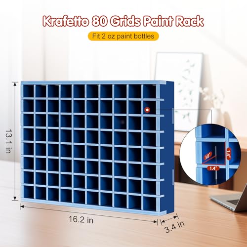 Krafetto 80-Grid Paint Organizer for 2 Oz Bottles, Wall Mount, Blue - color: 1pc blue paint rack