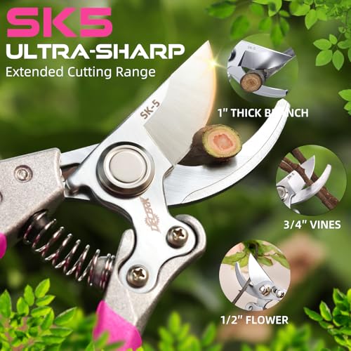 DECERK® 8.5" Bypass Pruning Shears for Women, Lightweight Garden Clippers - color: Pink