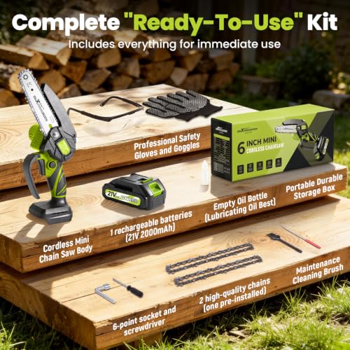 maXpeedingrods Mini Chainsaw Cordless, 6 inch Small Chainsaw Electric Saw - color: Grass Green 1 Battery