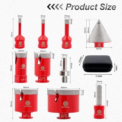 FOCSTOL Diamond Drill Bits Set 10PCS, 1/4"-2-1/2" Tile Hole Saw Kit - size: KIT1