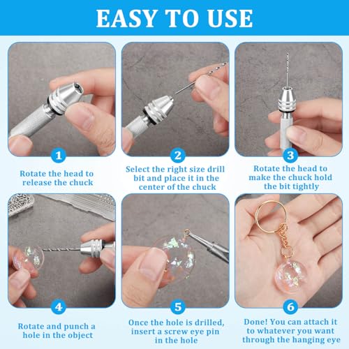Shynek Pin Vise Hand Drill Set, Manual Hand Drill with 600PCS Small Screw Eye Hooks and 10 Different Sizes Drill Bits for Keychain, Jewelry Making and Crafts - color: 6 Colors